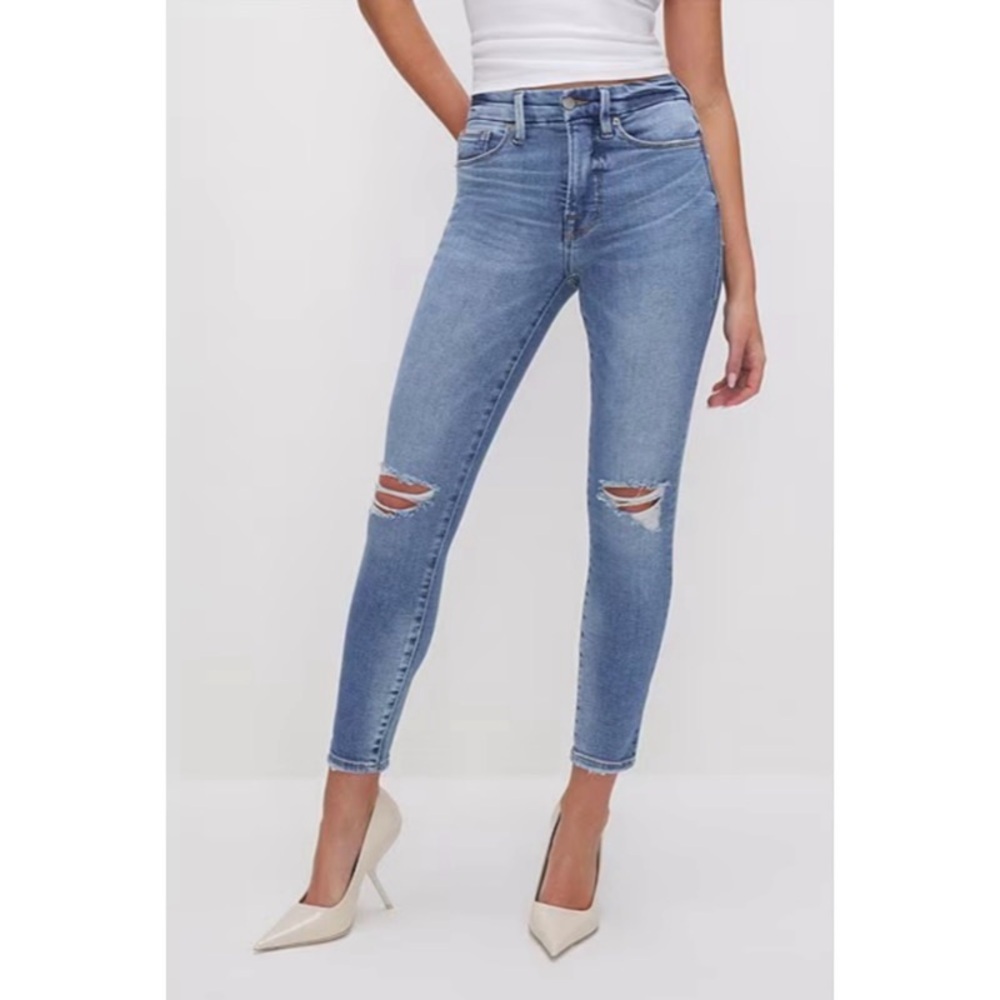 Good American Medium Wash Distressed Good Legs Skinny Jeans in Blue836 0/25